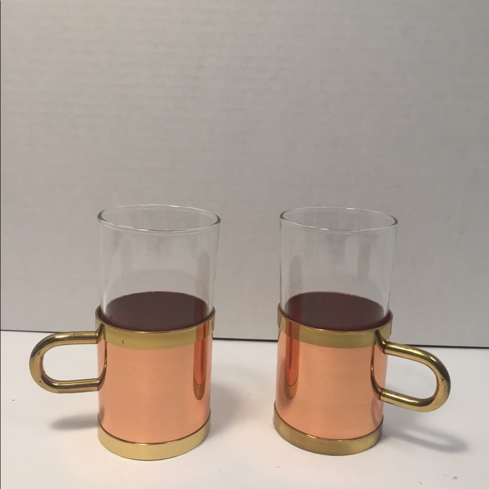 2 Beucler Irish mugs brass Copper glass & Cork